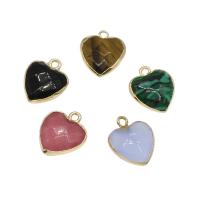 Gemstone Brass Pendants, with Brass, Heart, gold color plated Approx 1.7mm 