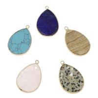Gemstone Brass Pendants, with Brass, Teardrop, gold color plated Approx 2.4mm 