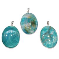 Ripple Gemstone Pendant, with Brass, silver color plated, DIY, blue Approx 2.3mm 