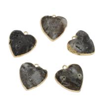 Natural Agate Druzy Pendant, Ice Quartz Agate, with Brass, Heart, gold color plated Approx 2.4mm 