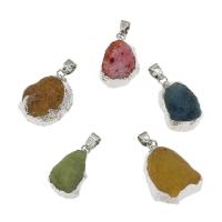 Natural Agate Druzy Pendant, Ice Quartz Agate, with Brass, silver color plated, DIY - Approx 2mm 