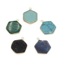 Gemstone Brass Pendants, with Brass, Hexagon, gold color plated Approx 2.4mm 