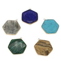 Gemstone Brass Pendants, with Brass, Hexagon, gold color plated Approx 2.5mm 