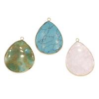 Gemstone Brass Pendants, with Brass, Teardrop, gold color plated 42-45mmx31-33mm Approx 2.4mm 