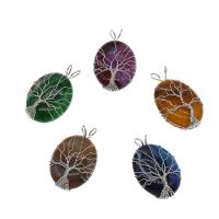 Gemstone Brass Pendants, with Brass, silver color plated, DIY Approx 5mm 
