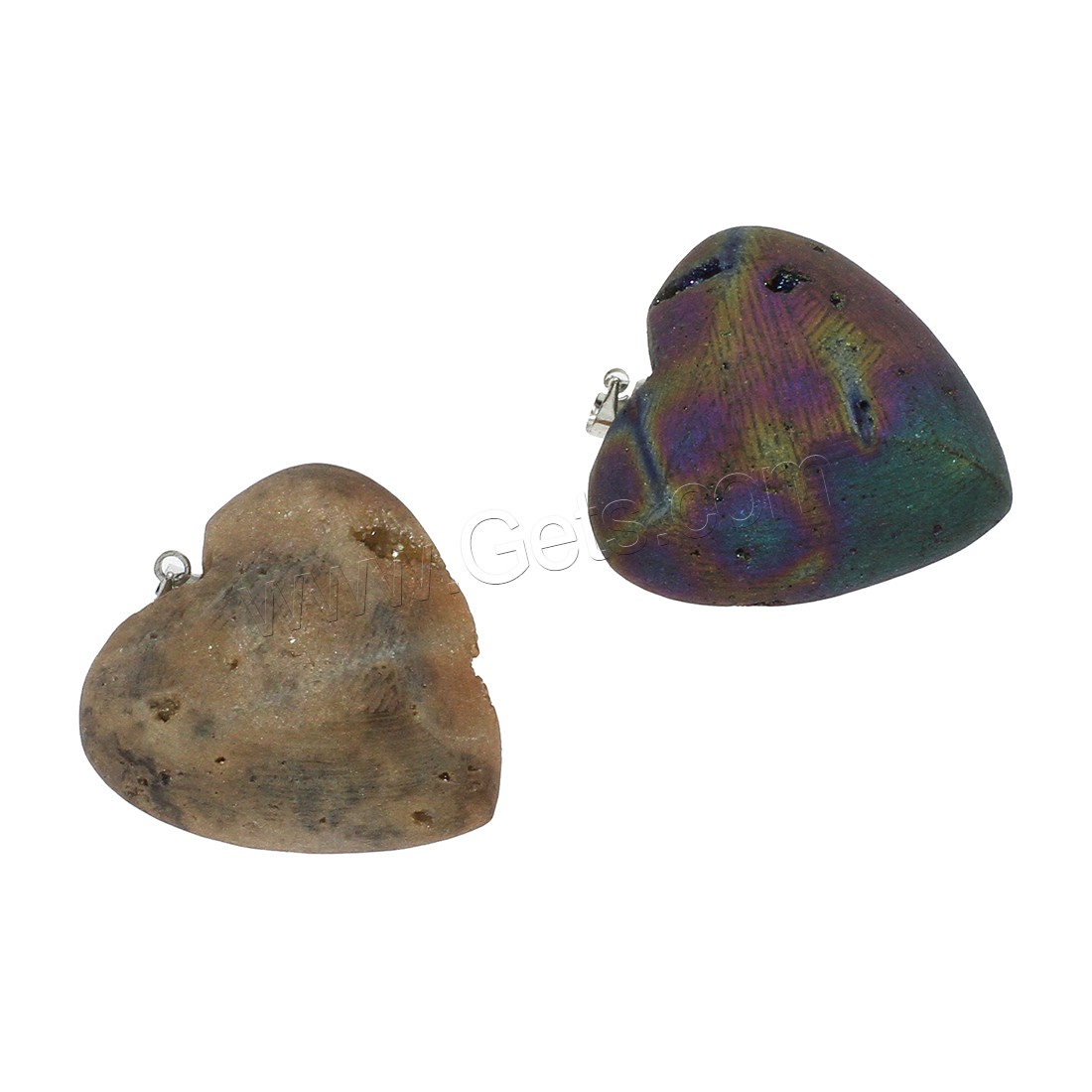Natural Agate Druzy Pendant, Ice Quartz Agate, with Brass, Heart, silver color plated, different size for choice, more colors for choice, Hole:Approx 1.2mm, Sold By PC