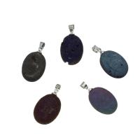Natural Agate Druzy Pendant, Ice Quartz Agate, with Brass, silver color plated Approx 1.4mm 