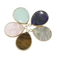 Gemstone Brass Pendants, with Brass, Teardrop, gold color plated Approx 2.5mm 