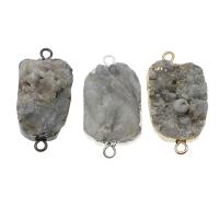 Natural Agate Druzy Connector, Ice Quartz Agate, with Brass, plated, 1/1 loop - Approx 2.8mm 