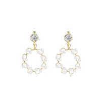 Cubic Zircon Brass Earring, with Plastic Pearl, Korean style & for woman & with cubic zirconia 
