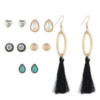 Zinc Alloy Earring Set, Stud Earring & earring, with Cotton Thread & Resin, plated, for woman 