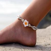 Polymer Clay Anklet, with Cotton Cord & Shell & Wood, plated, for woman 