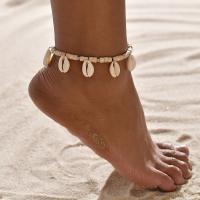 Shell Anklet, with Nylon Cord & Zinc Alloy, plated, fashion jewelry & for woman, beige 
