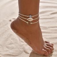 Acrylic Anklet, with Nylon Cord & Shell & Zinc Alloy, plated, three pieces & for woman, white 
