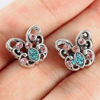Rhinestone Zinc Alloy Beads, Butterfly, plated, DIY & with rhinestone, silver color, 12*11mm Approx 5mm 