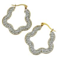 Stainless Steel Lever Back Earring, with Rhinestone Clay Pave, gold color plated, for woman 