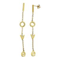 Stainless Steel Drop Earring, gold color plated, with roman number & for woman, 66mm 