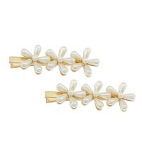 Alligator Hair Clip, Brass, with ABS Plastic Pearl, Flower, gold color plated, for woman, nickel, lead & cadmium free 