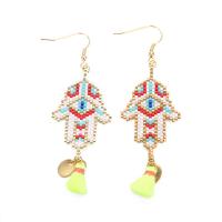 Zinc Alloy Tassel Earring, with Cotton Thread & Seedbead, gold color plated, fashion jewelry & for woman 