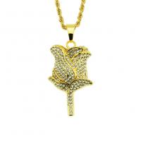 Zinc Alloy Sweater Necklace, Rose, plated, French Rope Chain & for man & with rhinestone Approx 23.63 Inch 