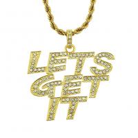 Zinc Alloy Sweater Necklace, Alphabet Letter, gold color plated, French Rope Chain & for man & with rhinestone Approx 29.53 Inch 