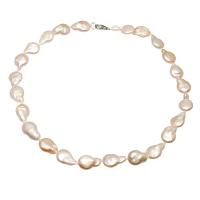 Freshwater Pearl Sweater Chain Necklace, brass lobster clasp, Keshi, silver color plated, for woman, mixed colors, 11-12mm Approx 33.8 Inch 