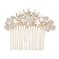 Bridal Decorative Hair Comb, Zinc Alloy, with Clear Quartz, for woman & with rhinestone 