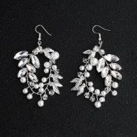 Bridal Earring, Zinc Alloy, with Glass Pearl, fashion jewelry & for woman & with rhinestone, 4.5cmx8cm 