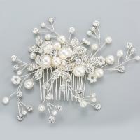 Bridal Decorative Hair Comb, Zinc Alloy, with Plastic Pearl, fashion jewelry & for woman & with rhinestone, 11.5cmx7cm 