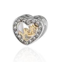 Zinc Alloy Heart Beads, plated, DIY & with rhinestone, silver color, 11*11mm 