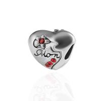Zinc Alloy Heart Beads, plated, DIY & with rhinestone, silver color, 10*13mm 