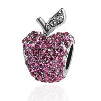 Rhinestone Zinc Alloy Beads, Apple, plated, DIY & with rhinestone, pink, 8*13mm 