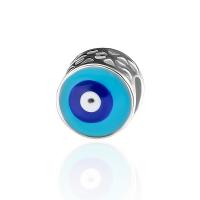 Zinc Alloy Evil Eye Beads, plated, DIY & evil eye pattern & enamel, silver color, 9*9mm 