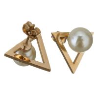 Edelstahl Stud Ohrring, mit Kunststoff Perlen, Rósegold-Farbe plattiert, für Frau, 15x13mm, 3PaarePärchen/Zeile, verkauft von Zeile