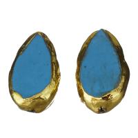 perla de cobre, metal, con Turquesa sintético, Gota, azul, 18-19.5x33-35x9-10mm, agujero:aproximado 1.5mm, Vendido por UD