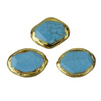 Weinlese Messing Perlen, mit Synthetische Türkis, blau, 23-25x18-20x6.5-8mm, Bohrung:ca. 1mm, verkauft von PC