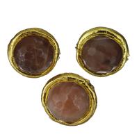 Brass Jewelry Beads, with Sun Agate, gold color plated, 16-17x16- Approx 1mm 