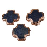 Brass Jewelry Beads, with Lapis Lazuli, Cross, rose gold color plated, 21-23x21-23.5x6.5-7.5mm Approx 1mm 