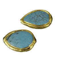 Brass Jewelry Beads, with Synthetic Turquoise, Teardrop, gold color plated, 20-22x28-29x6-6.5mm Approx 1mm 