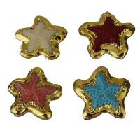 Brass Jewelry Beads, with Resin, Star, gold color plated, random style, 22.5-24x22-23x7-7.5mm Approx 1mm 