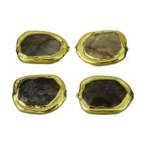 Brass Jewelry Beads, with Labradorite, gold color plated, 26x19-21x6-7mm Approx 1mm 