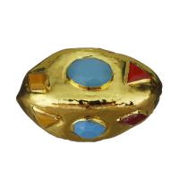 perla de cobre, metal, con Piedra de vidrio, chapado en color dorado, 31-35x17-20x19-21mm, agujero:aproximado 1.5mm, Vendido por UD