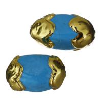 Weinlese Messing Perlen, mit Synthetische Türkis, goldfarben plattiert, 20.5-23.5x13x12-13mm, Bohrung:ca. 1.5mm, verkauft von PC