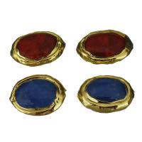 Brass Jewelry Beads, with Gemstone, gold color plated 21-23x16-17x5-7mm Approx 1mm 