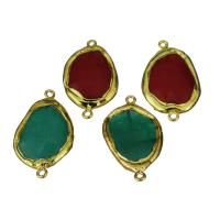Brass Connector, with Dyed Jade, gold color plated, 1/1 loop 35-38x21-22x6.5-7mm Approx 2mm 