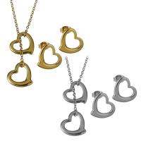 Fashion Stainless Steel Jewelry Sets, Stud Earring & necklace, with 2Inch extender chain, Heart, plated, oval chain & for woman 1.5mm Approx 18 Inch 