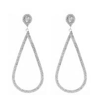 Zinc Alloy Drop Earring, with Rhinestone, Teardrop, real silver plated, for woman & with rhinestone 