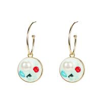 Zinc Alloy Drop Earring, sterling silver earring hook, Round, real gold plated, for woman 