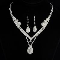 Brass Jewelry Set, earring & necklace, with 16cm extender chain, platinum color plated, for woman & with rhinestone Approx 13.7 Inch 