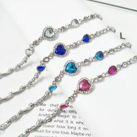 Zinc Alloy Rhinestone Bracelets, with 5cm extender chain, Heart, platinum color plated, for woman & with rhinestone Approx 6.8 Inch 
